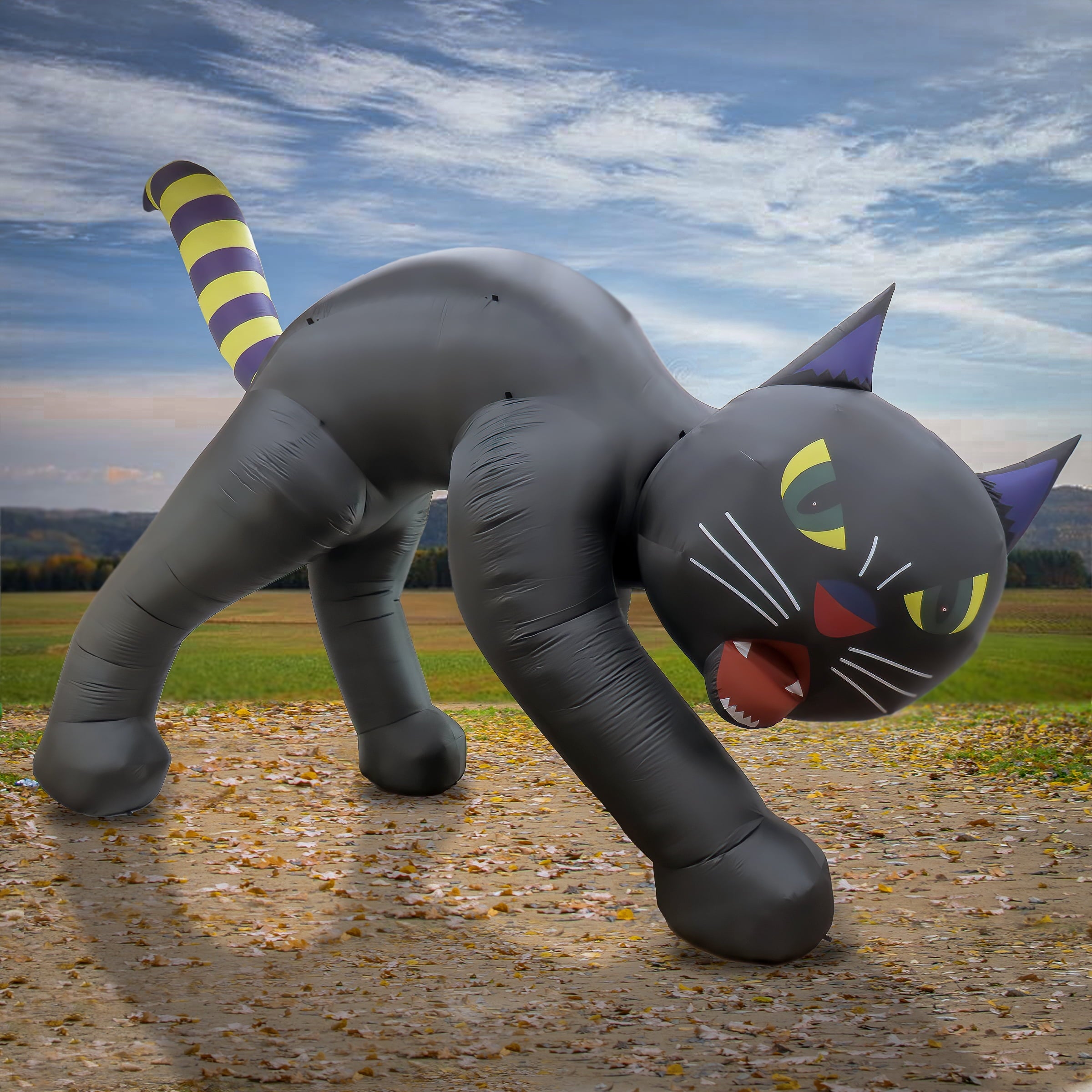 20 ft. Inflatable Halloween Black Cat, 4 Red LED Lights