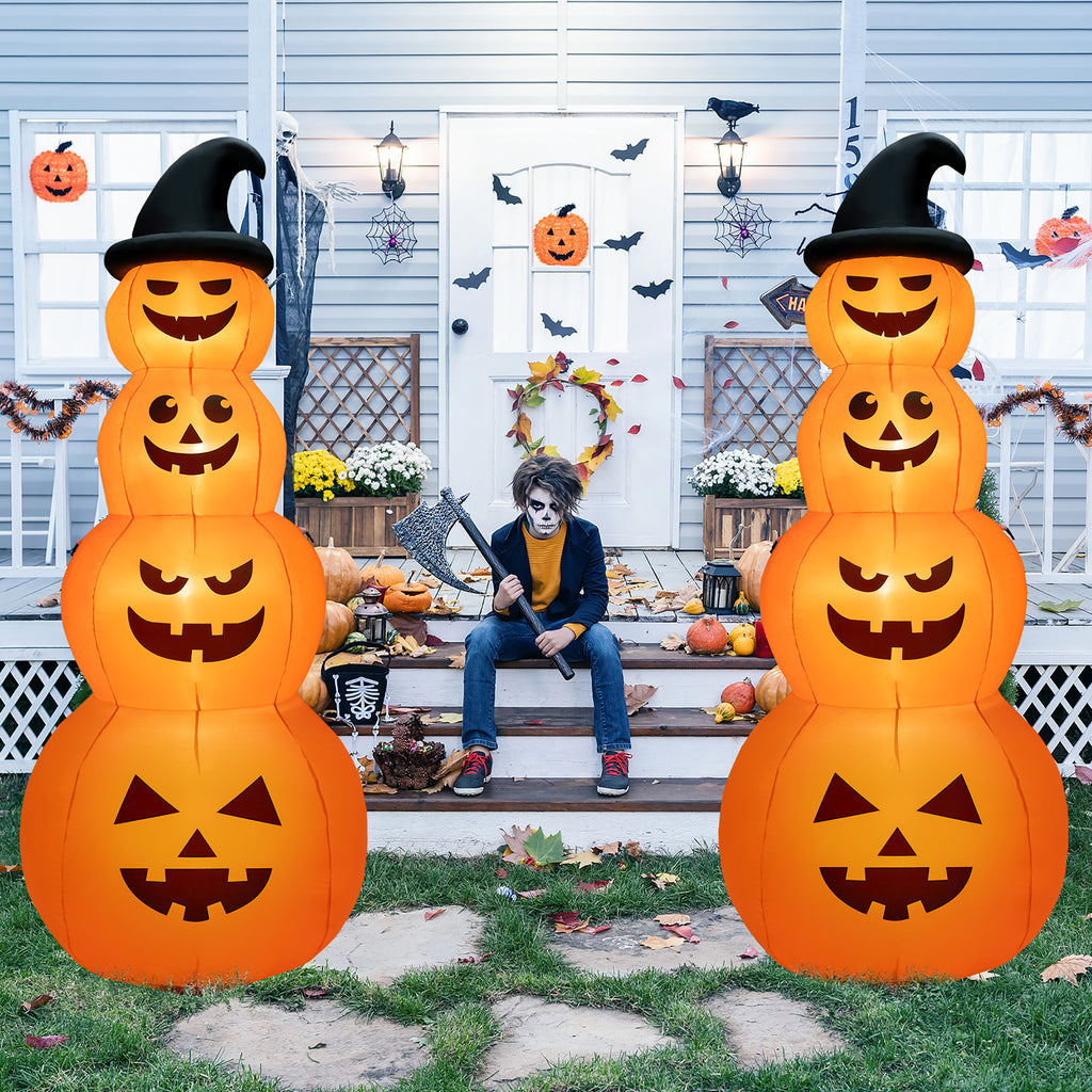 Gymax 8 ft Inflatable Halloween Pumpkins Stack Holiday Decor w/ Built-in LED Lights