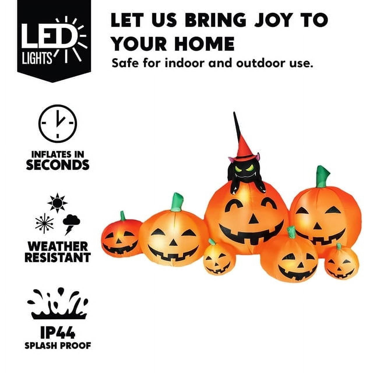 7 ft Halloween Inflatable Long Pumpkin with Witch's Cat Decorations Inflatables with Build-in LEDs,Halloween Decor Outdoor Blow Up Yard Decorations