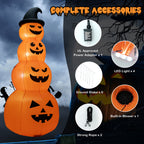 Costway 8FT Halloween Inflatable Stacked Pumpkins Blow-up Holiday Decoration w/ LED Lights