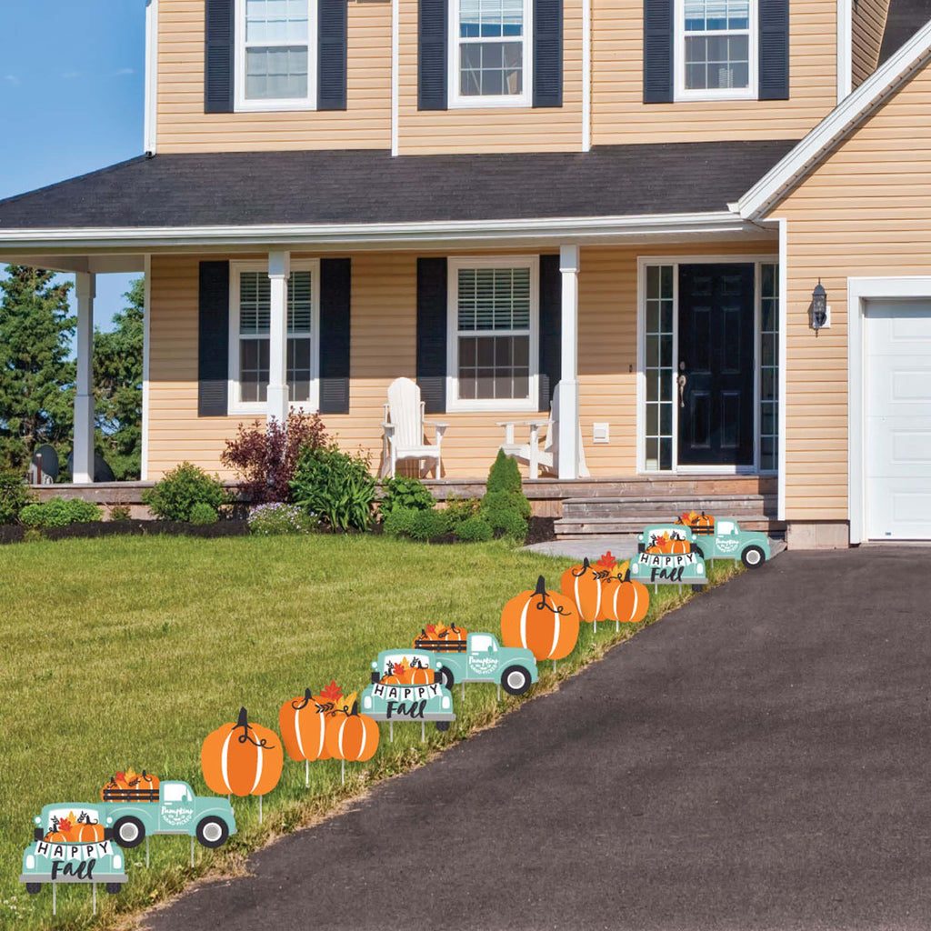 Big Dot of Happiness Happy Fall Truck - Lawn Decorations - Outdoor Harvest Pumpkin Party Yard Decorations - 10 Piece