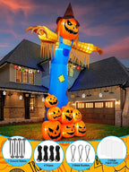 12.5 FT Halloween Inflatables with Music, Giant Pumpkin Scarecrow Inflatable with LED Light Blow Up Yard Decor with Scary Sound for Outdoor Garden Lawn Holiday Party Supplies