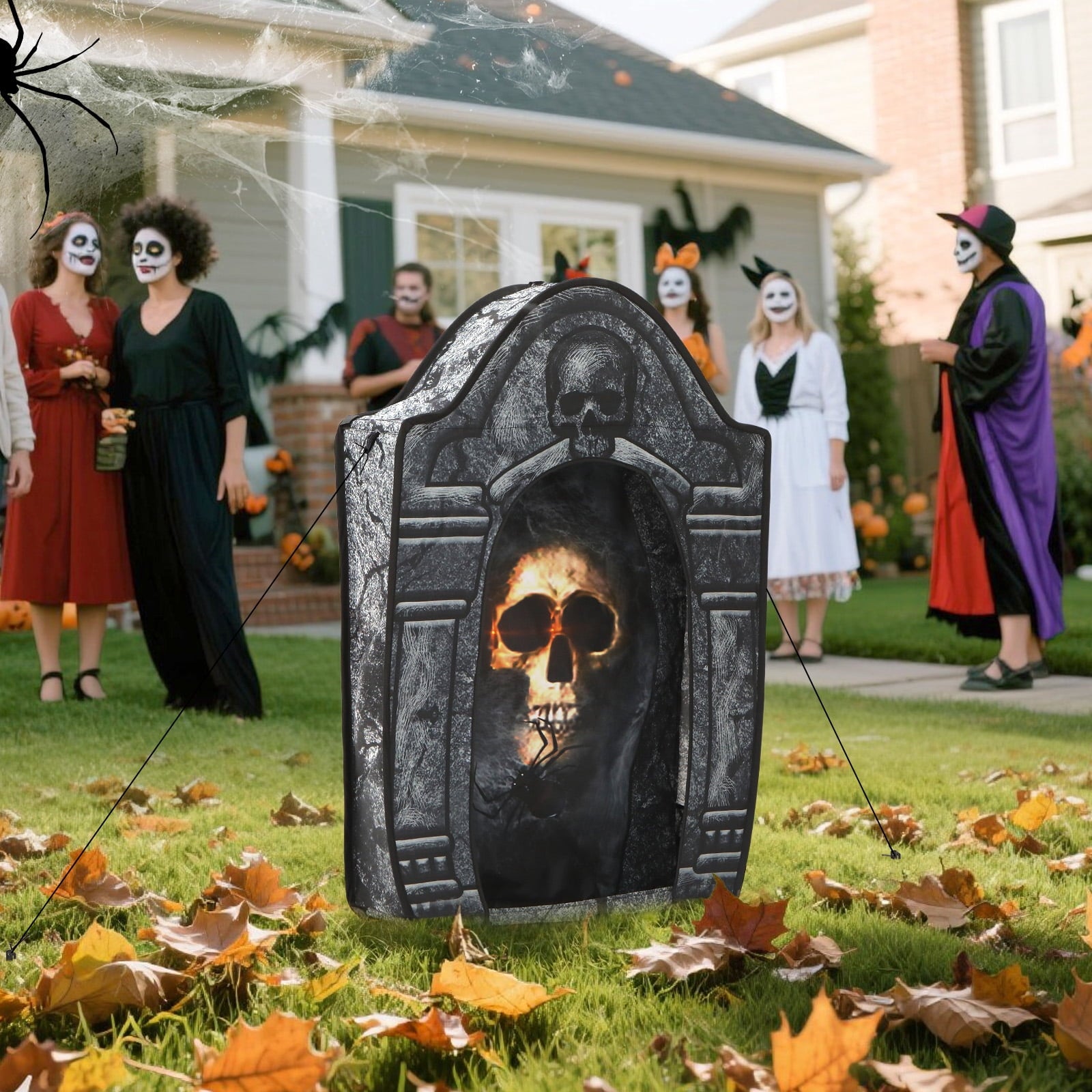 Toiyjofe 3.5ft Large Halloween Tombstone with LED Skull Eyes, Foldable Battery Powered Graveyard Decor for Lawn, Garden & Haunted House