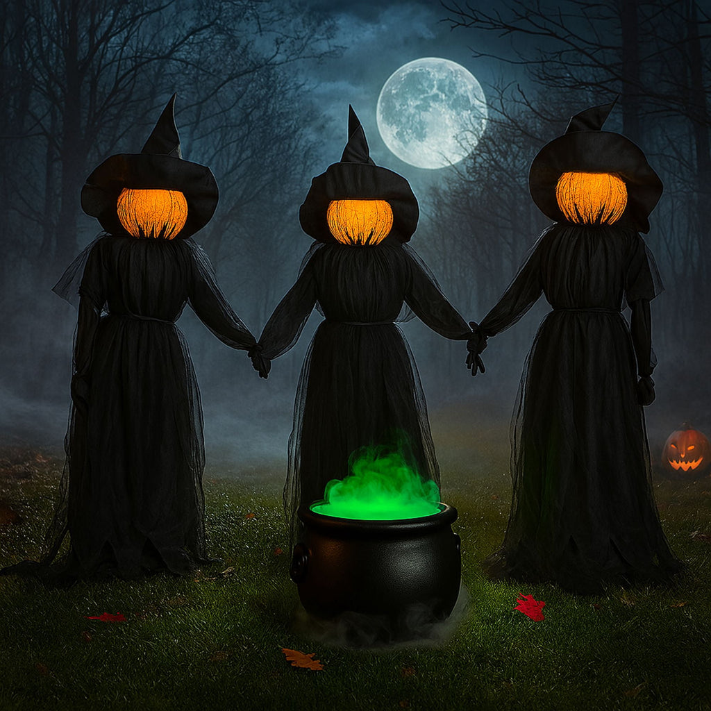 Evergreen Set of 3 LED Lighted Halloween Witch Stakes, 4' Tall for Garden Lawn or Patio
