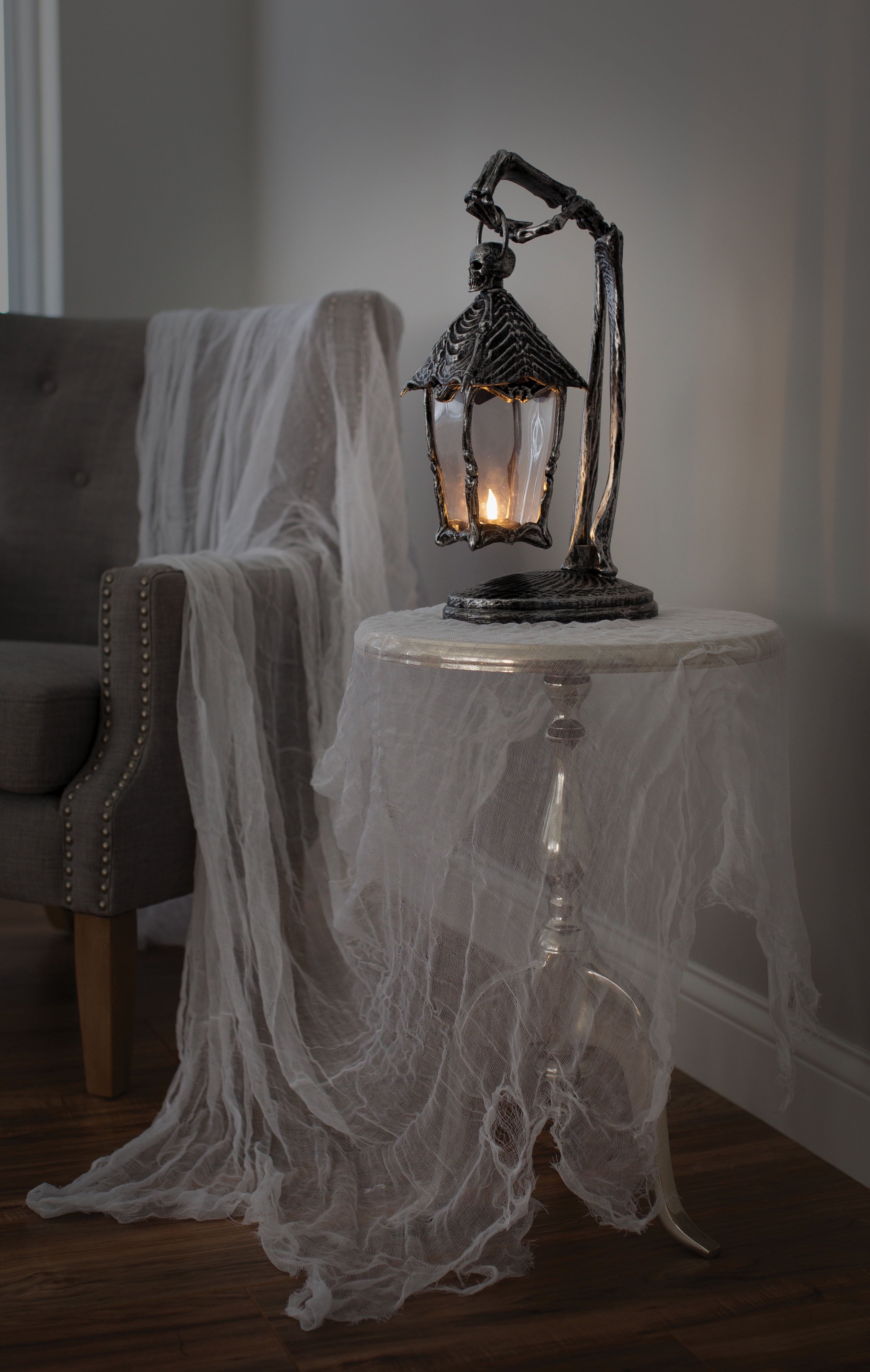 Halloween Light Up Skeleton Lantern Tabletop or Hanging Wall Decoration