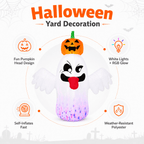 6FT Halloween Inflatable Ghost with Pumpkin Head, Light-Up Blow Up Outdoor Yard Decoration with White and RGB LED Lights