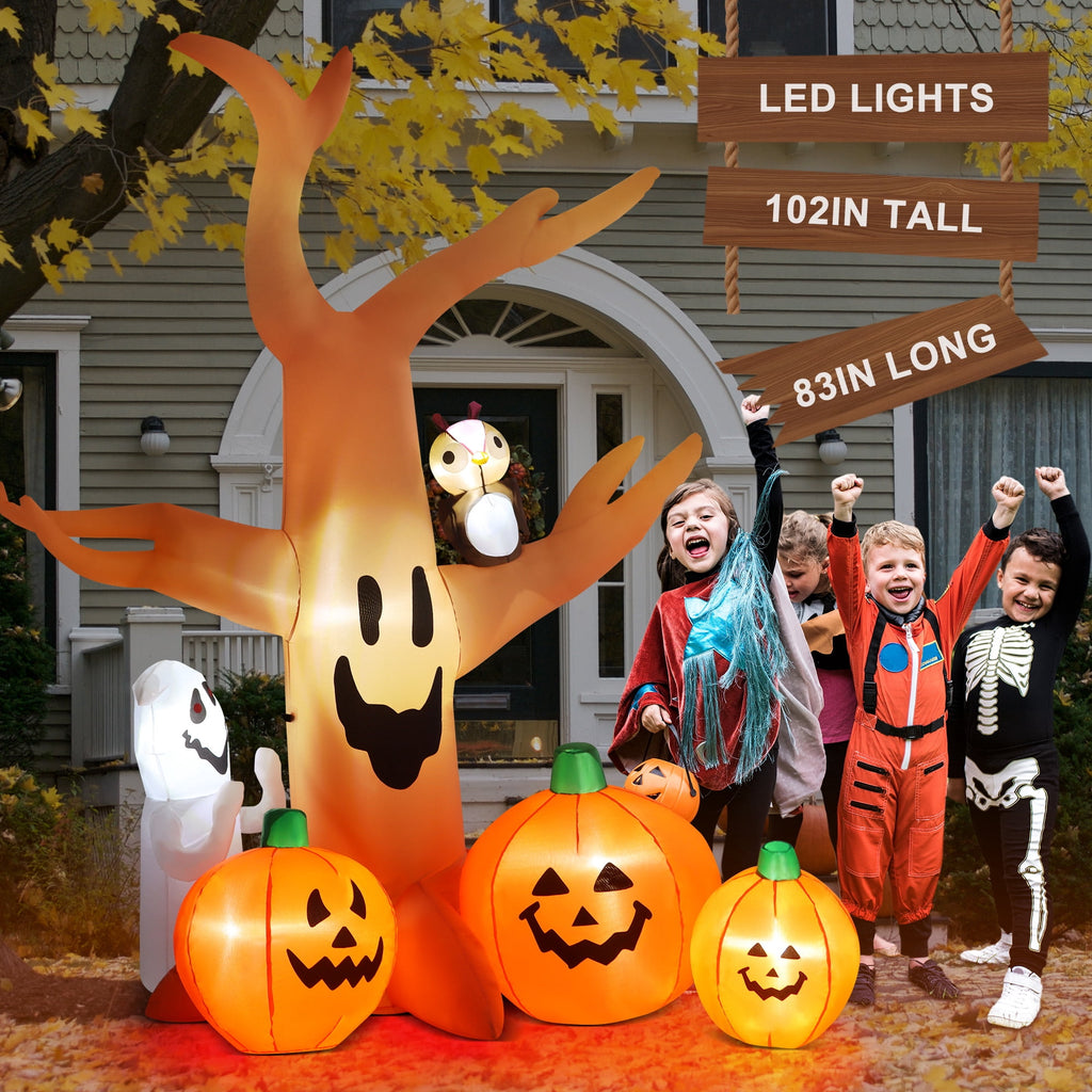8FT Halloween Inflatables Dead Tree,Outdoor Halloween Decorations with Built-in LED Lights,Halloween Blow Up Yard Decorations with Pumpkin,Ghost,and Owl