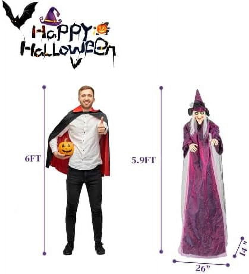 VINGLI Life Size Animated Talking Witch Halloween Decorations Outside Animatronics Hanging Witch Decor with Spooky Voice Red Lighted Eyes for Outdoor Indoor Party Haunted House Garden 5.9FT