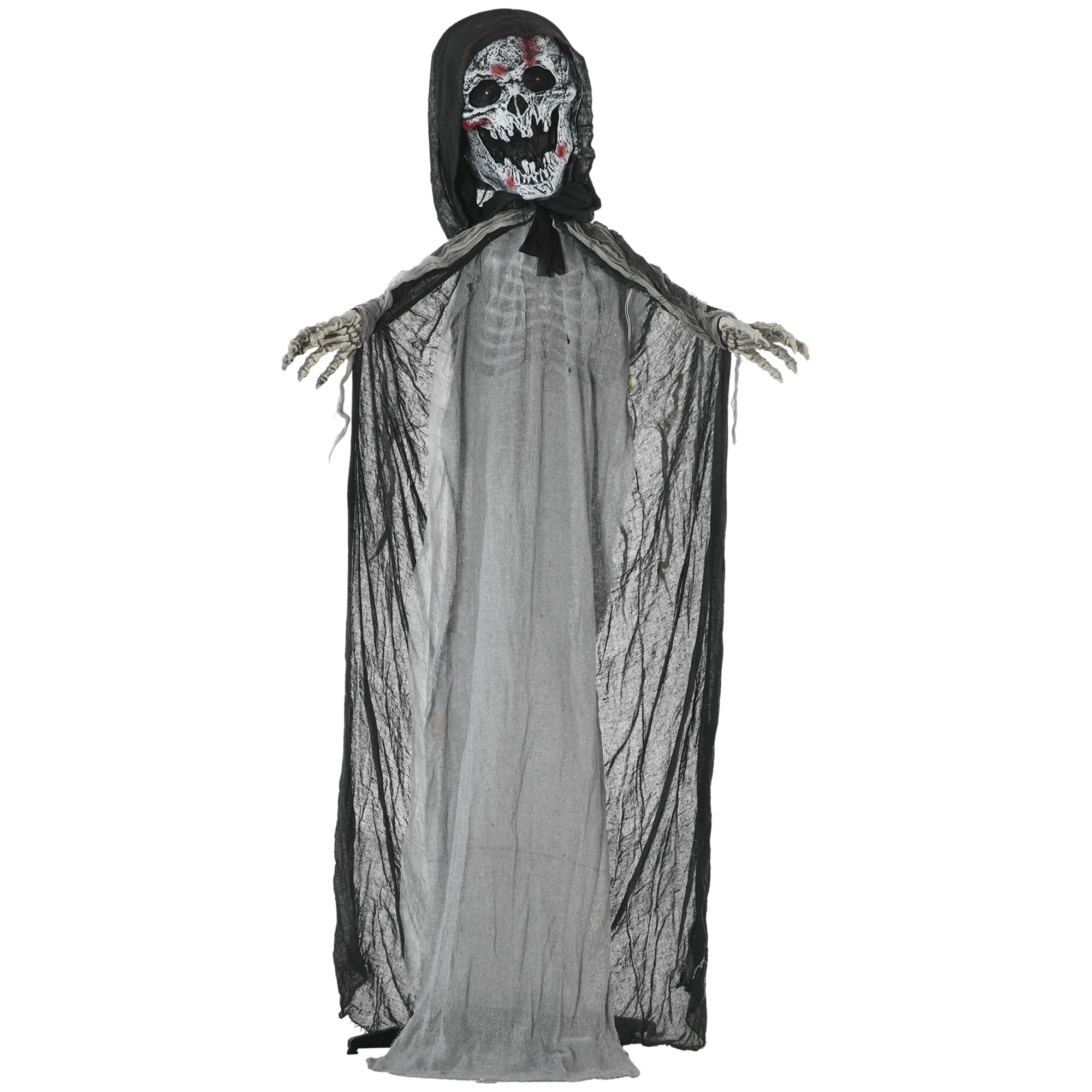 Outsunny 74" Life Size Outdoor Halloween Decorations Skeleton Witch, Animated Prop Animatronic Decor with Sound and Motion Activated, Light Up Eyes and Chest, Howling and Chain Sound