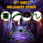 Halloween Decorations Outdoor, 5Ft Giant Spider Light Up Spider, 2 Pack Scary Large Halloween Spider Decor for Home Party Favor Yard Decor