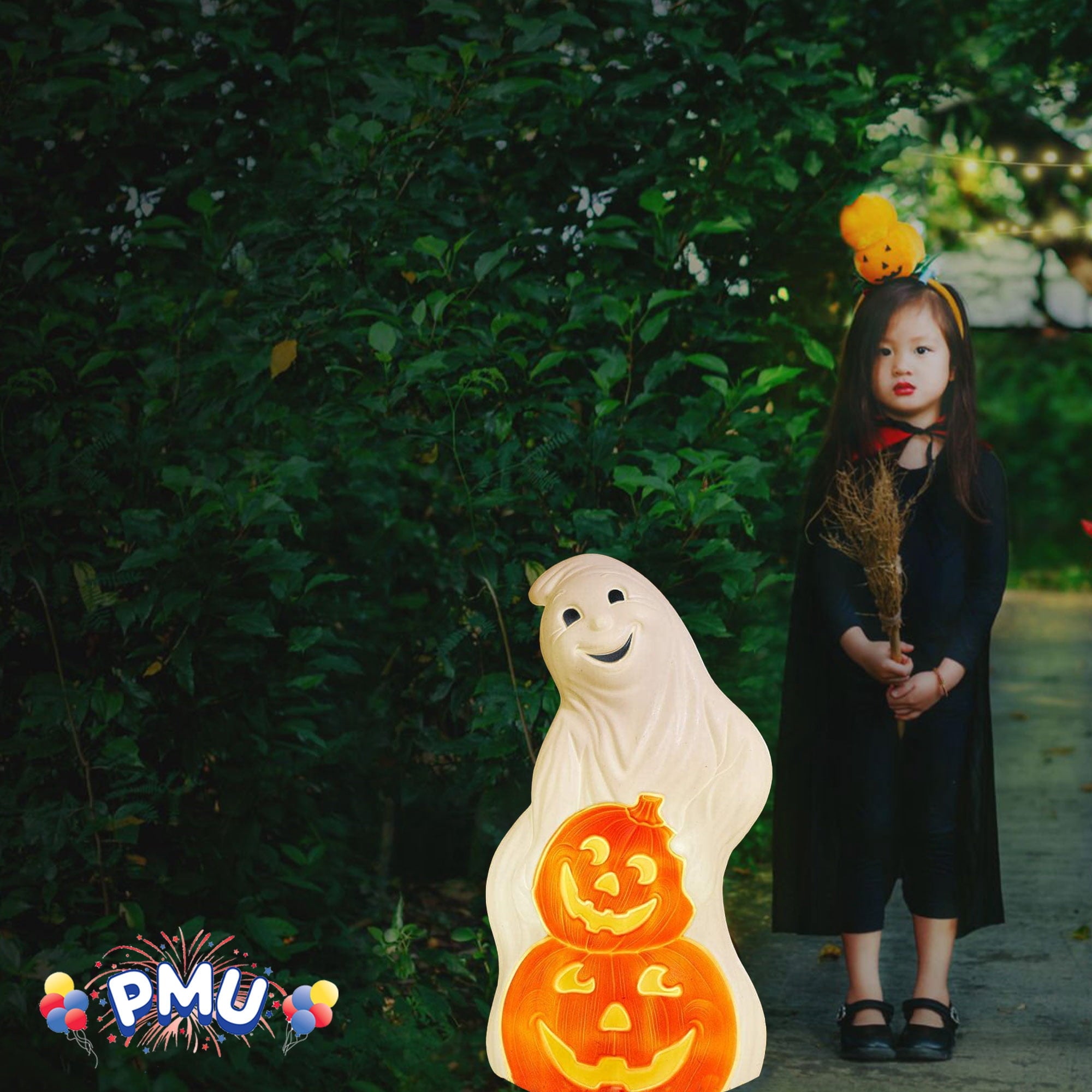 PMU Halloween Light-Up Ghost Pumpkin Trick or Treat Blow Mold Decorations - Perfect for Halloween, Home, Lawn, Yard, Decor (Indoor and Outdoor)