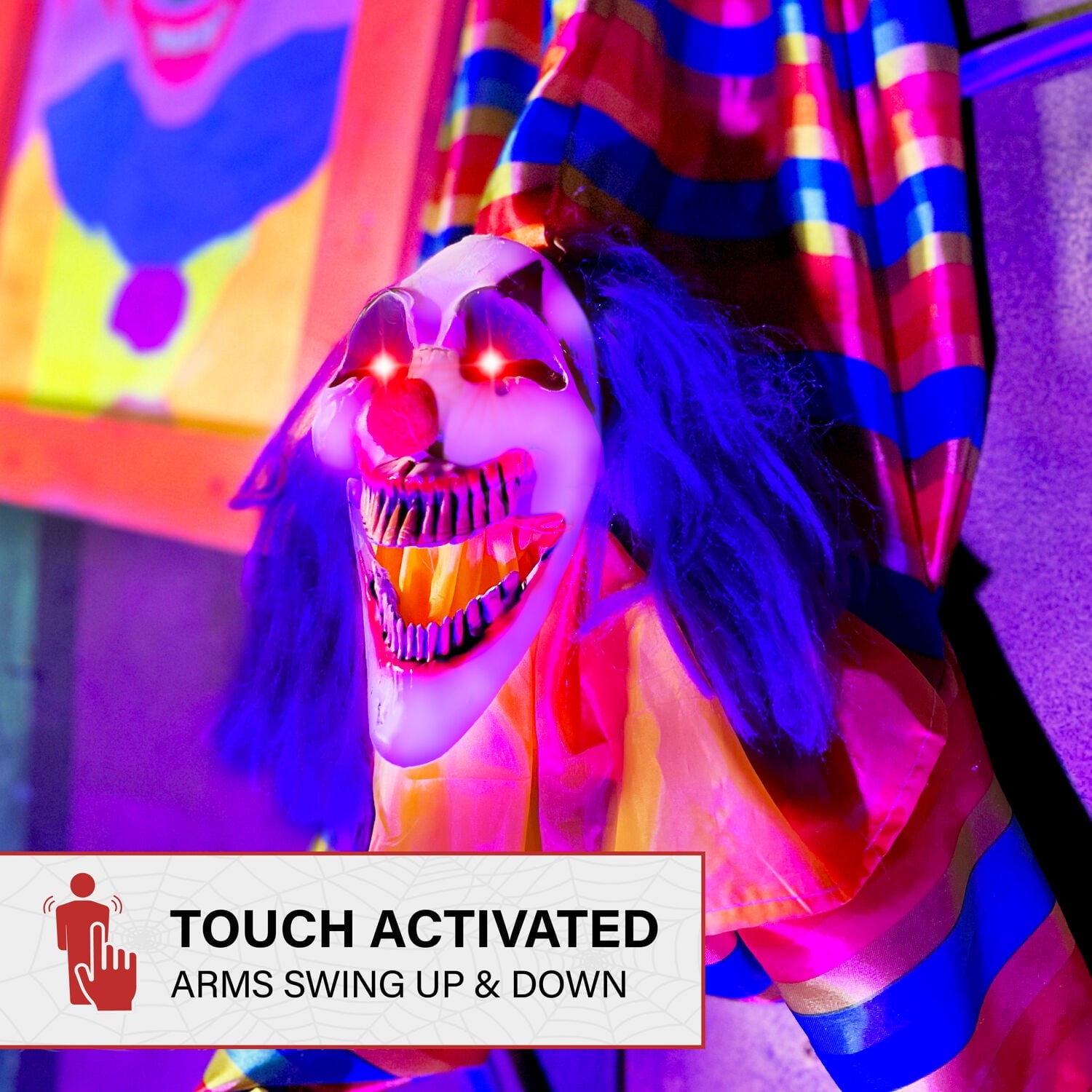 47 in Animatronic Hanging Upside Down Clown with Lights and Sound, Halloween Decoration, HHCLOWN-39HLSA