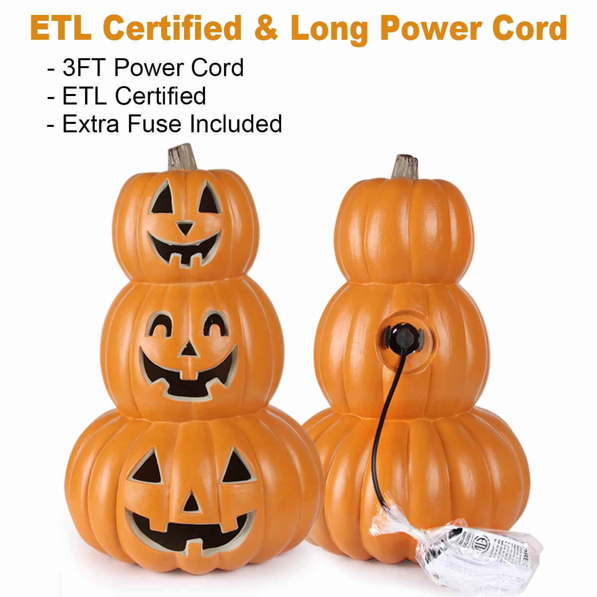 14 Inch Light Up Large Jack O Lantern - Halloween Pumpkin Decoration For Indoor/Outdoor