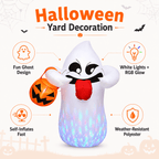 5FT Halloween Inflatable Ghost Holding Pumpkin Lantern, Light-Up Blow Up Outdoor Yard Decoration with RGB LED Lights