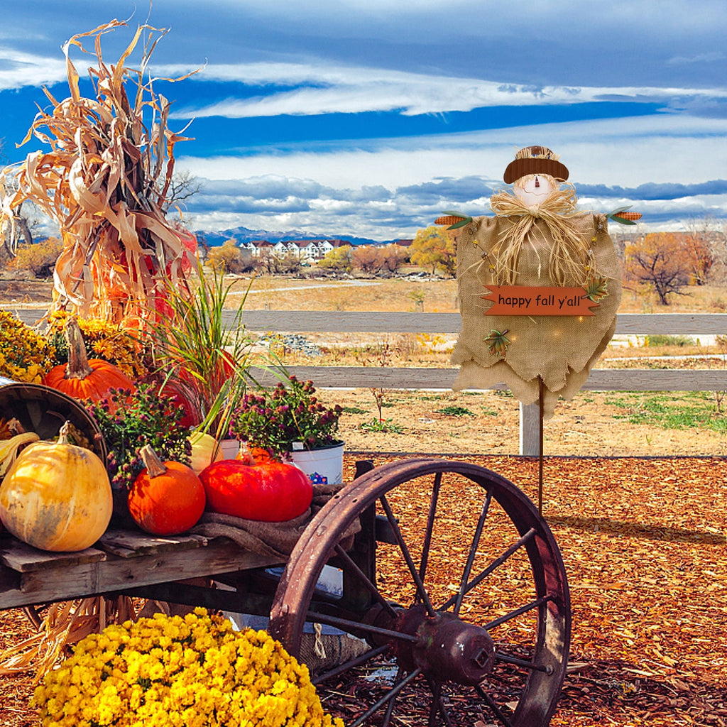 Fall Scarecrow Yard Stake with LED Lights Happy Fall Ya'll Scarecrow Garden Stake Autumn Harvest Halloween Thanksgiving Outdoor Yard Decorations