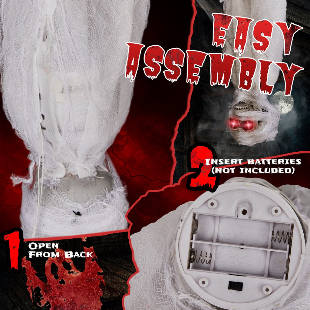 3ft Hanging Zombie Animated Halloween Decoration Creepy Mummy Halloween w/ Pre-Recorded Screaming, LED Eyes