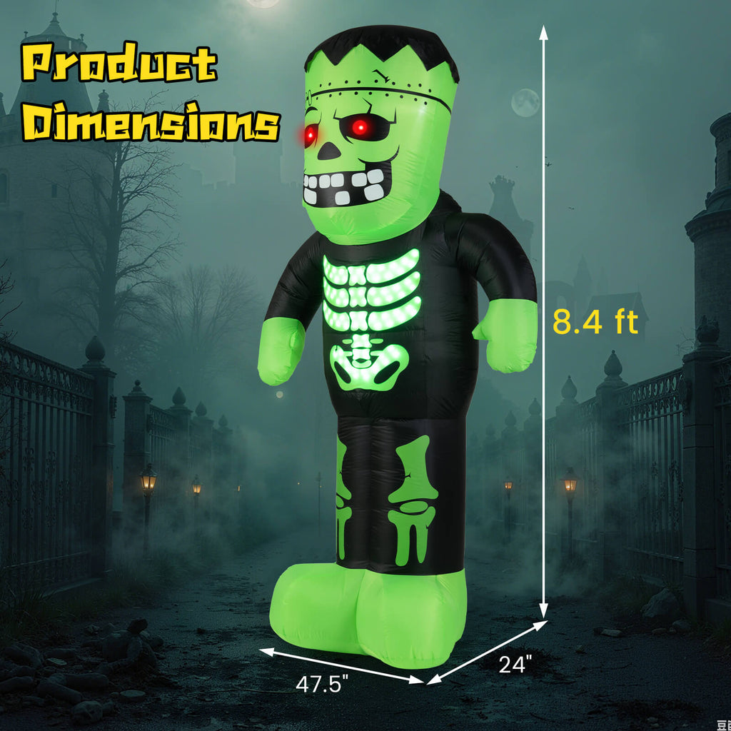 Costway 8.4 Ft Tall Halloween Inflatable Decoration LED-lit Inflatable Green Zombie