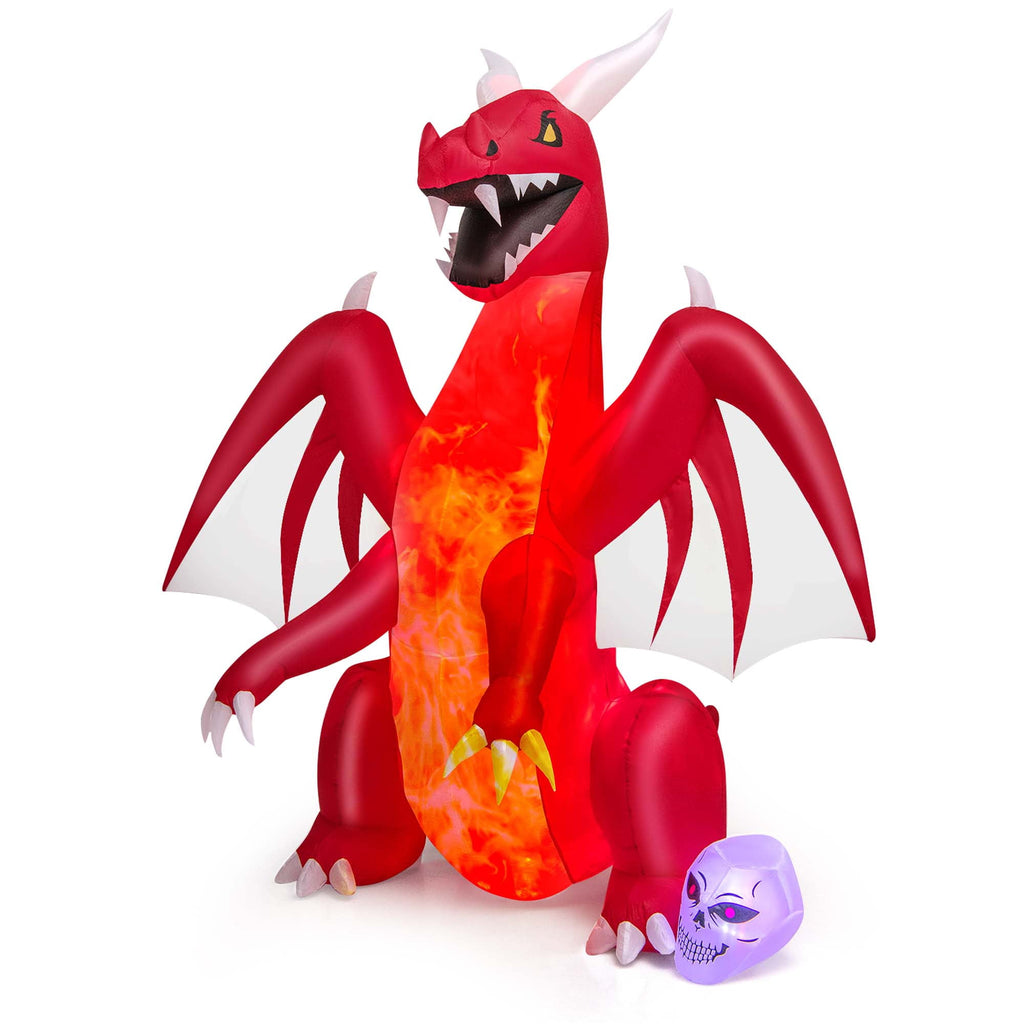 Costway 8 FT Halloween Inflatable Red Dragon with Wings & Skull Holiday Decoration Light