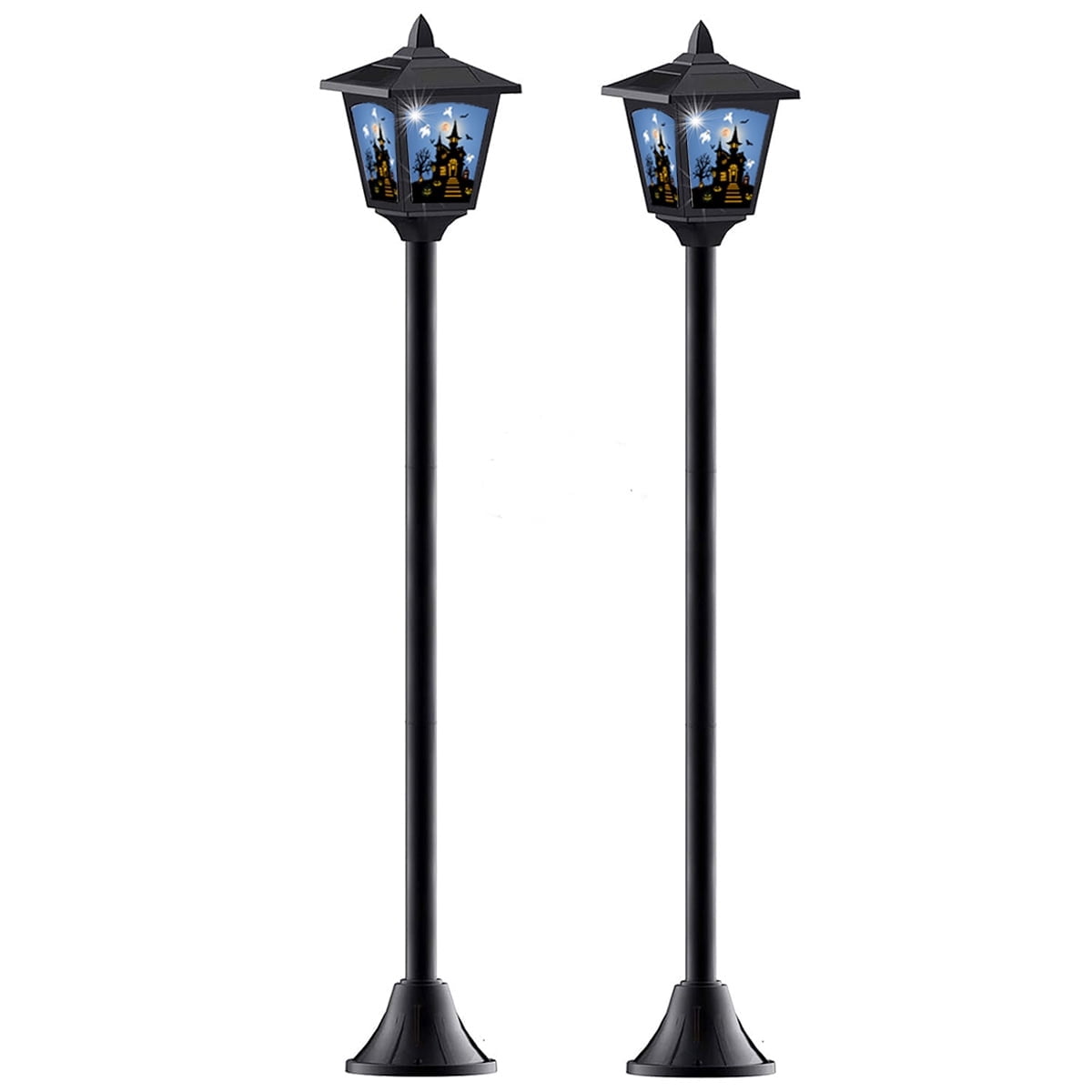 2-Pack Haunted House Solar Post Lights - Spooky Halloween Decoration with Eerie Glow, 40" Rust-Proof Stake, Auto On/Off for Outdoor Yard