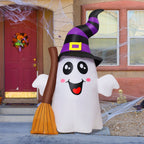 Halloween Inflatables 6 FT Halloween Ghost Inflatable Grasping Broom with LED Lights, Blow up Ghost Cute Inflatable Ghost, Outdoor Halloween Decorations for Holiday Party Indoor Outdoor