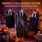 3 Pack Hanging Skeleton Ghosts for Halloween Decorations Outdoor, Grim Reaper for Halloween Decor