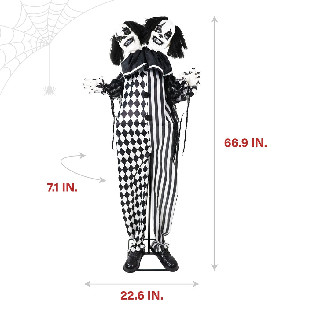 Lifesize 5.5 ft Animatronic Two-Headed Clown with Lights and Sound, Indoor/Outdoor Halloween Decoration, HHCLOWN-37FLSA