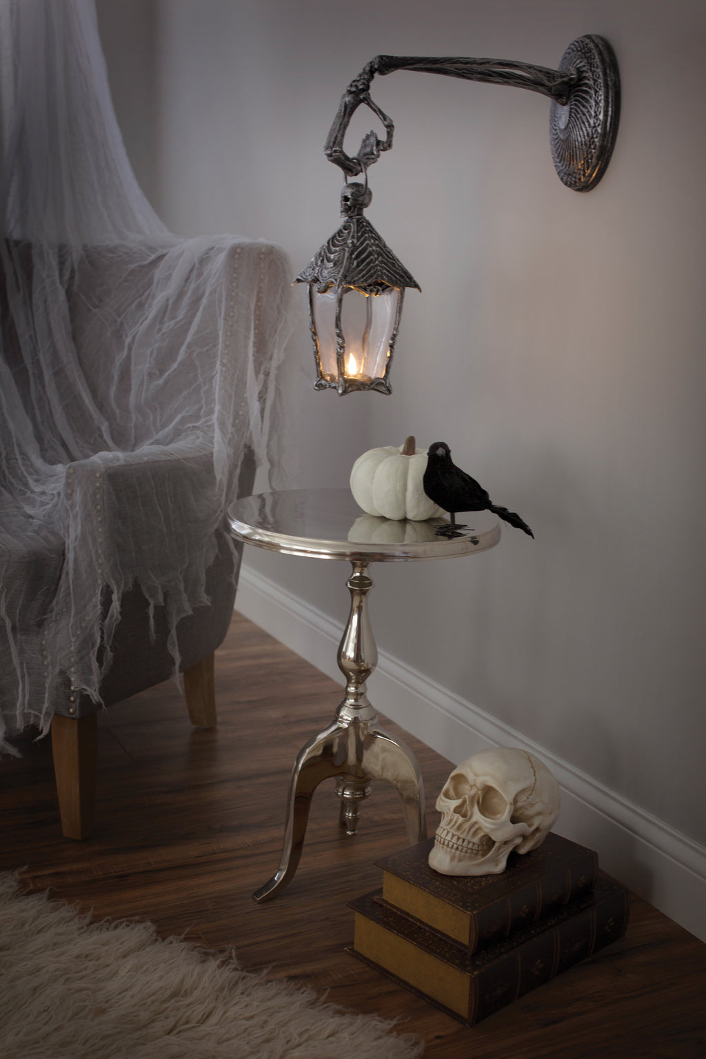 Halloween Light Up Skeleton Lantern Tabletop or Hanging Wall Decoration