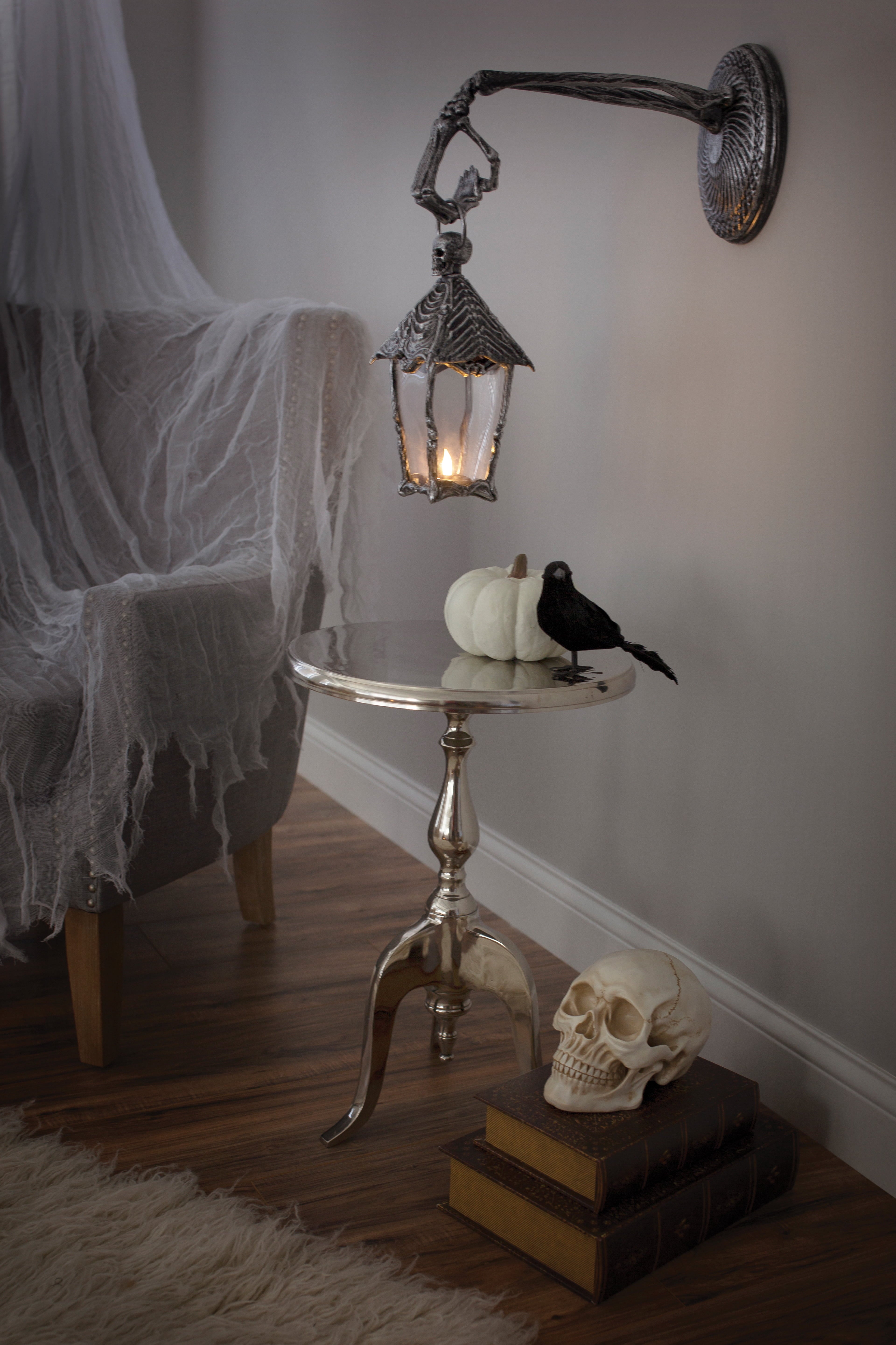 Halloween Light Up Skeleton Lantern Tabletop or Hanging Wall Decoration