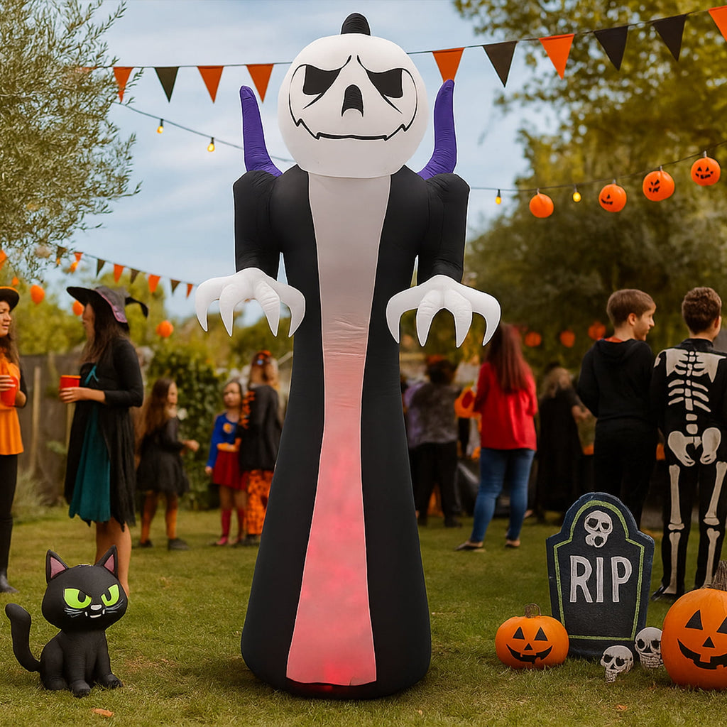 12 FT Halloween Inflatables Ghost Outdoor Halloween Decoration w/ Pumpkins Head