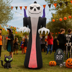 12 FT Halloween Inflatables Ghost Outdoor Halloween Decoration w/ Pumpkins Head