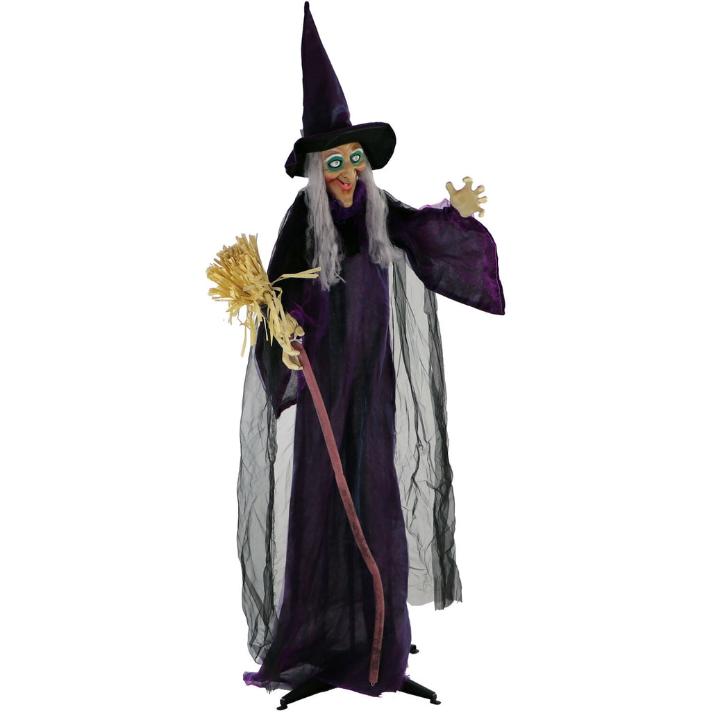 Life-Size Animated Talking Witch w/ Broomstick, 6 ft Halloween Decoration, HHWITCH-5FLSA