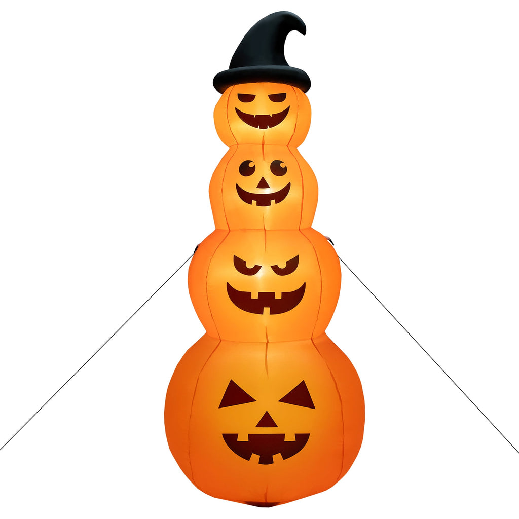 Gymax 8 ft Inflatable Halloween Pumpkins Stack Holiday Decor w/ Built-in LED Lights