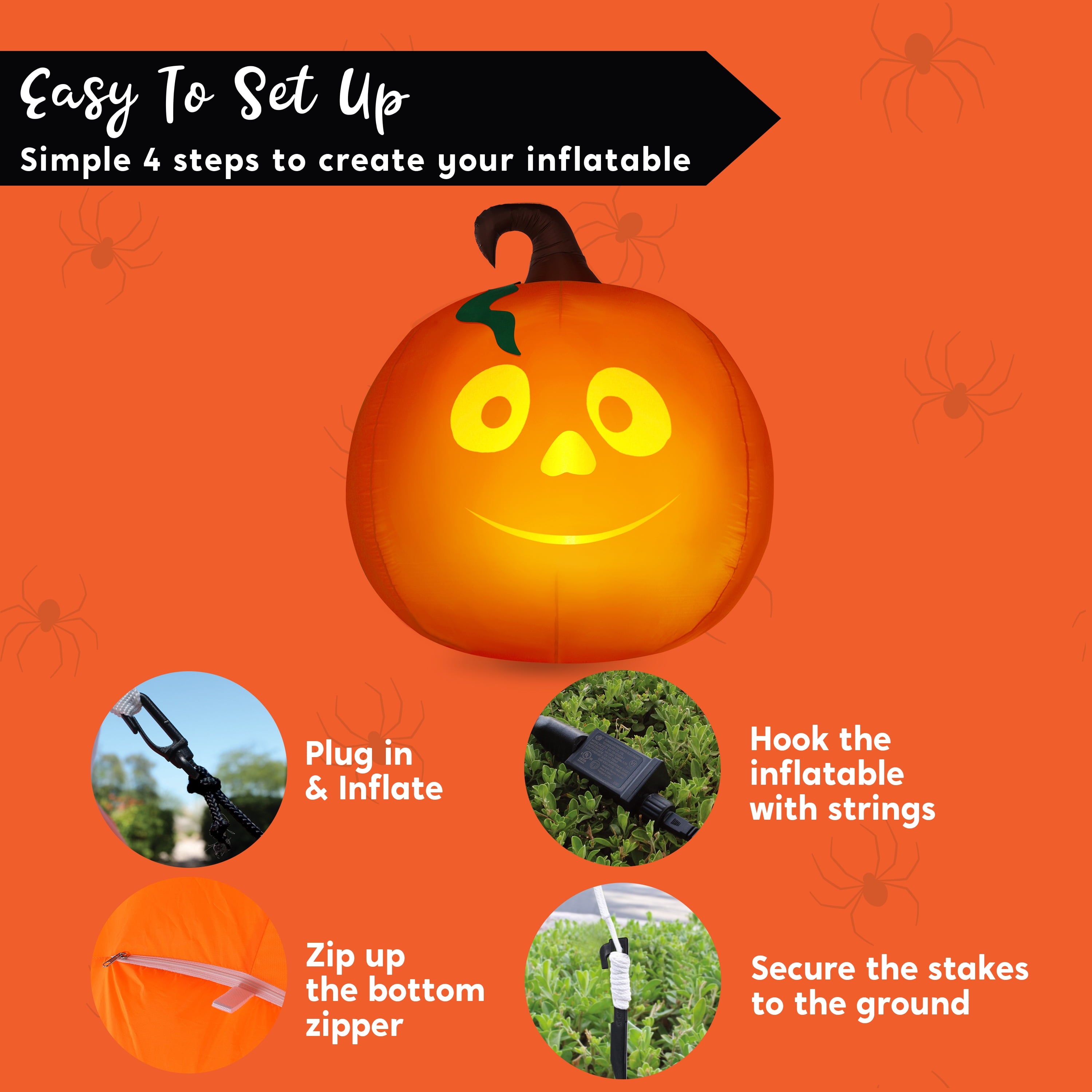 5 Ft Tall Halloween Inflatable Pumpkin,Blow Up Pumpkin with Projector Face and Music Lights,Outdoor Decorations for Yard,Garden,Lawn,Party