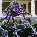 Spider Webs Halloween Decorations Outdoor, 50" Light Up Giant Spider + 276" Triangular Spider Webs, Yard Outdoor Halloween Decor