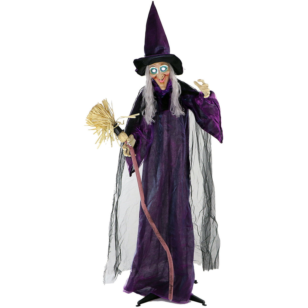 Life-Size Animated Talking Witch w/ Broomstick, 6 ft Halloween Decoration, HHWITCH-5FLSA