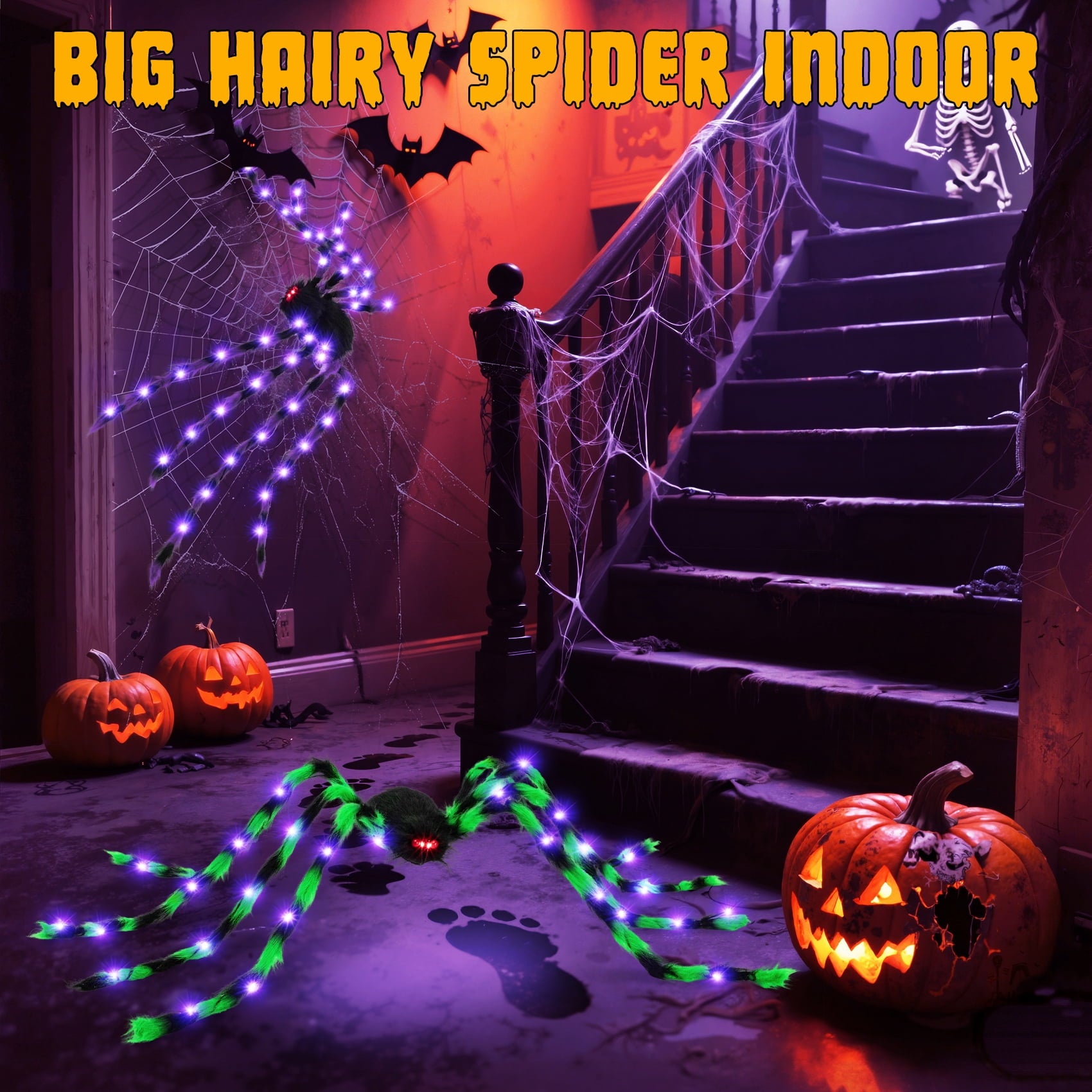 Halloween Decorations Outdoor, 5Ft Giant Spider Light Up Spider, 2 Pack Scary Large Halloween Spider Decor for Home Party Favor Yard Decor