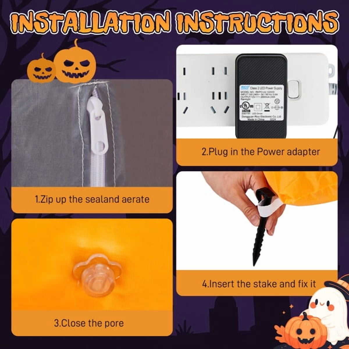 9.6FT Halloween Inflatable Skeleton Tombstone Banner, Built-in 4 White LED Lights, Quick Inflation for Yard/Patio/Party