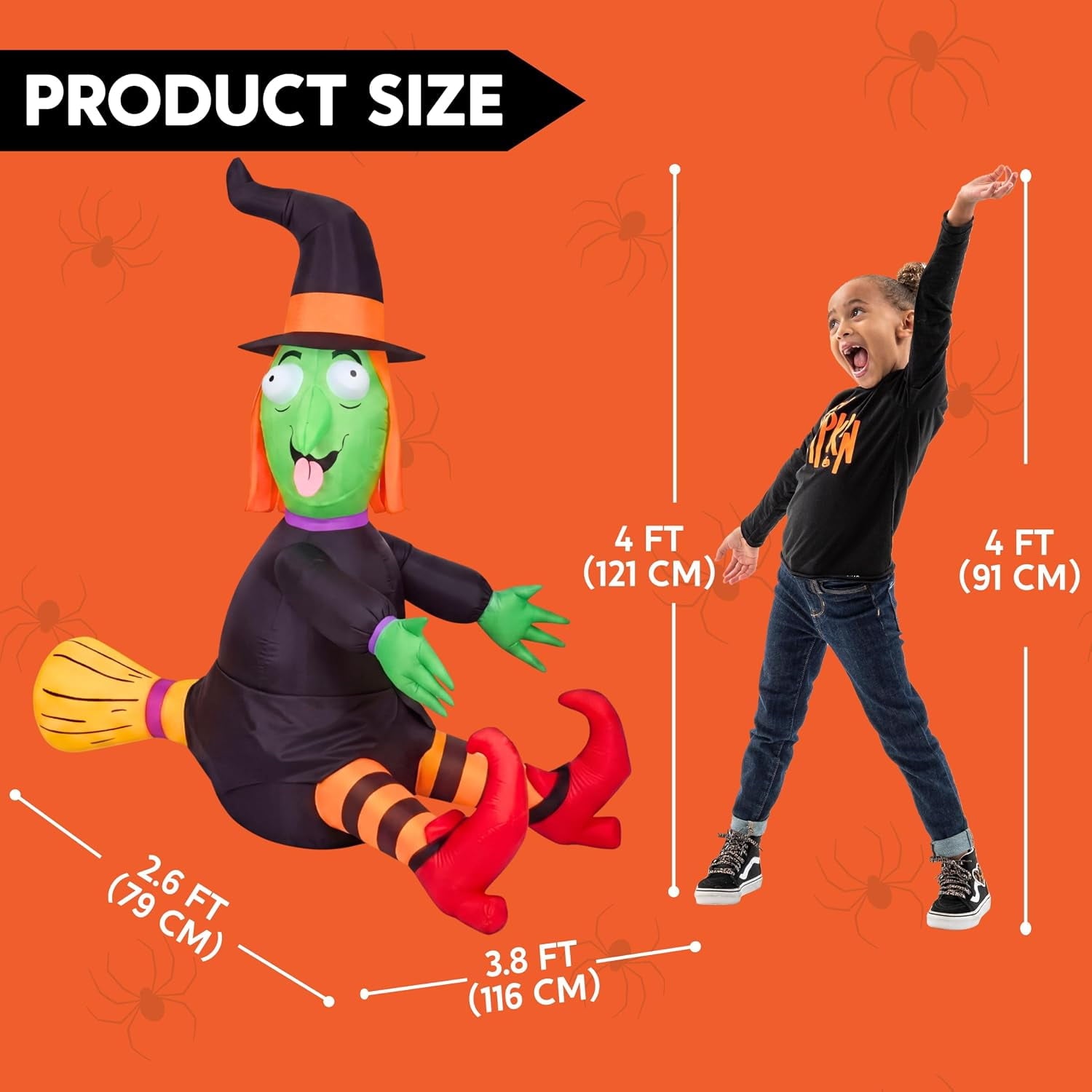 4 FT Halloween Inflatables Witch Crashing Into Tree,LED Lighted Blow Up Yard Decoration for Outdoor Garden Lawn Party Decor