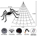 Scidweet Halloween Decorations Outdoor, 350 LED Halloween Spider Web Lights with 79" Giant Spider for Home Garden Yard Decor