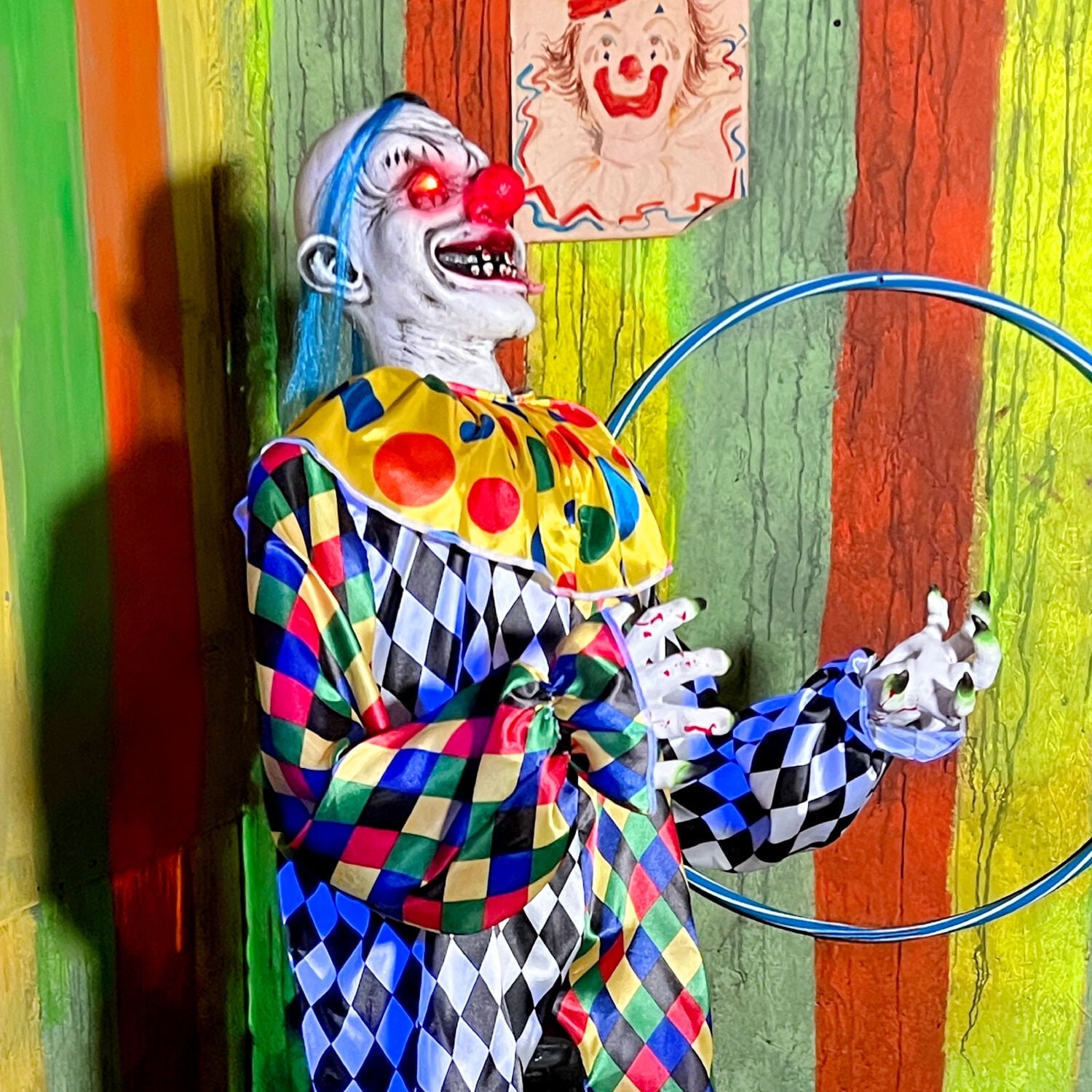 5.9 ft Voice & Sound-Sensor Clown on Tricycle Halloween Animatronic, HHTRIBKCLOWN-1FLSA
