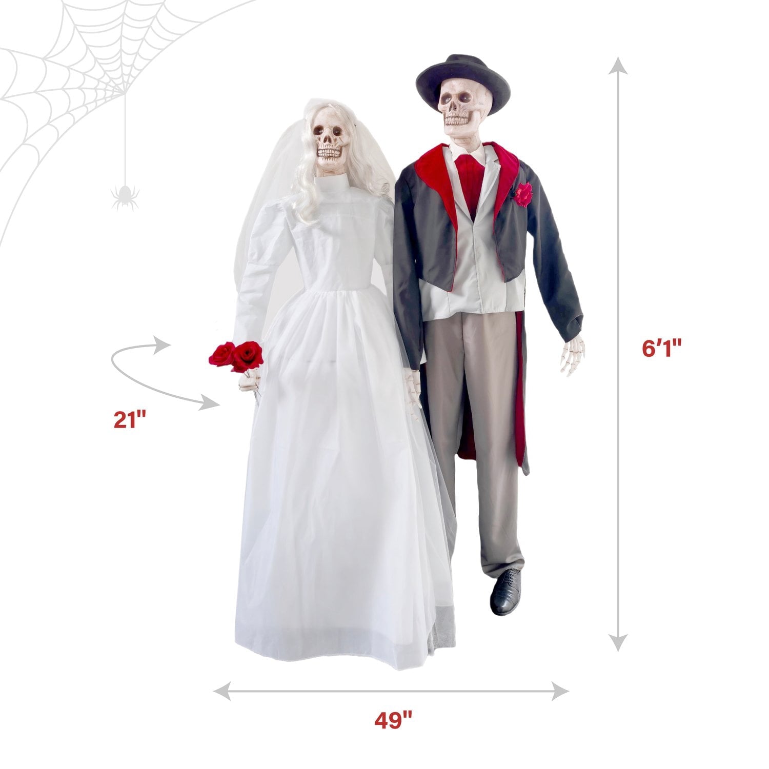 Undead Bride & Groom Halloween Animatronics with Glowing Eyes, 6-Ft