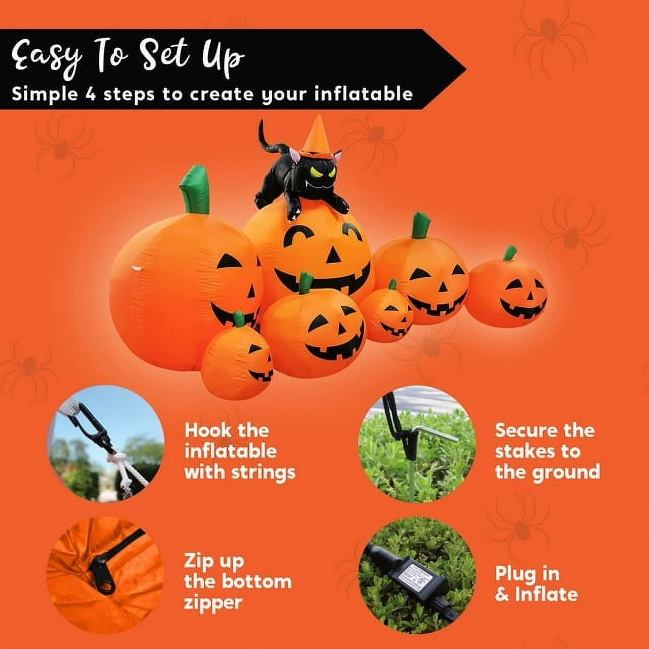 7 ft Halloween Inflatable Long Pumpkin with Witch's Cat Decorations Inflatables with Build-in LEDs,Halloween Decor Outdoor Blow Up Yard Decorations