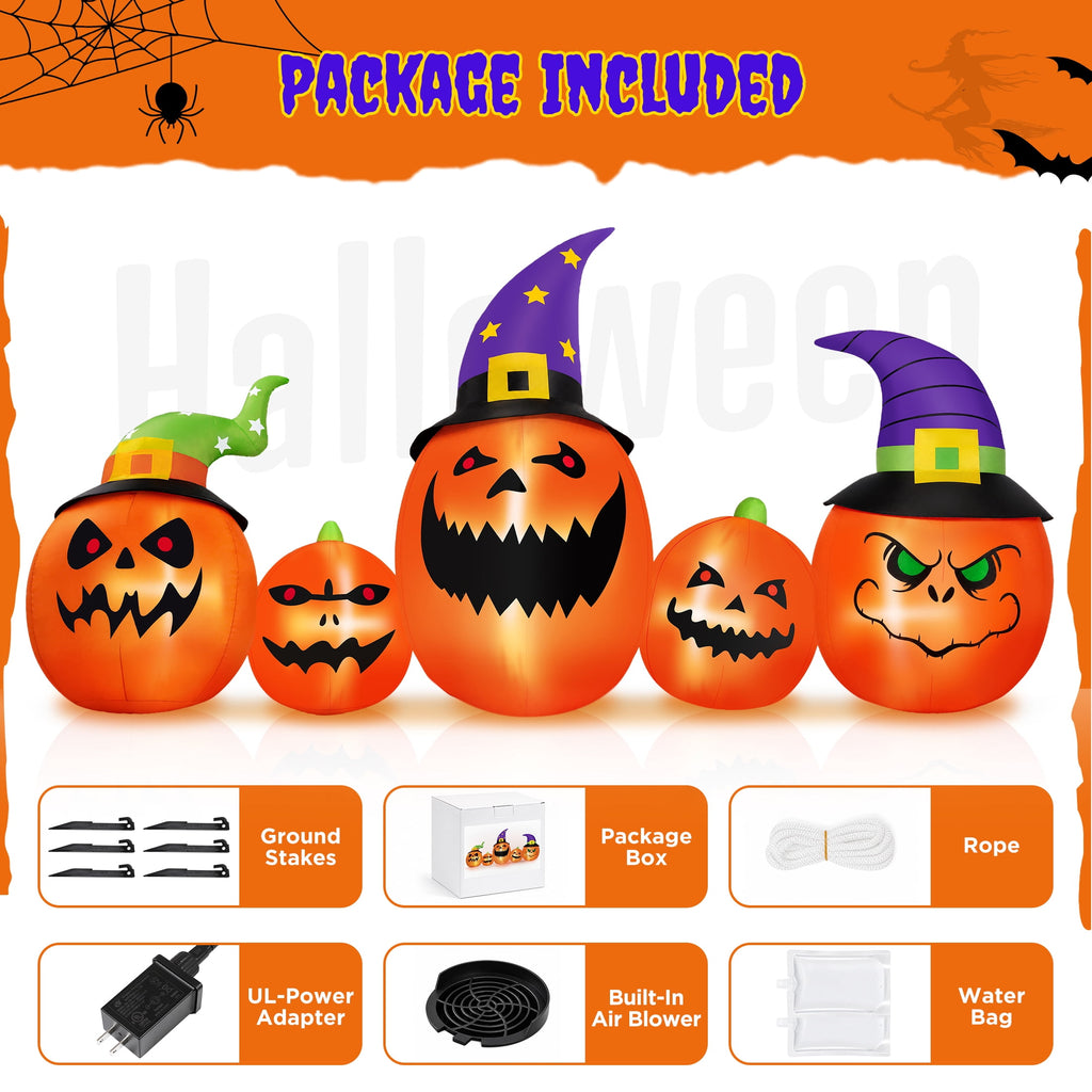 (2 pack) 8FT Halloween Inflatable Pumpkins Blow ups Outdoor Decorations, Five Pumpkins with LED Lights for Party Yard