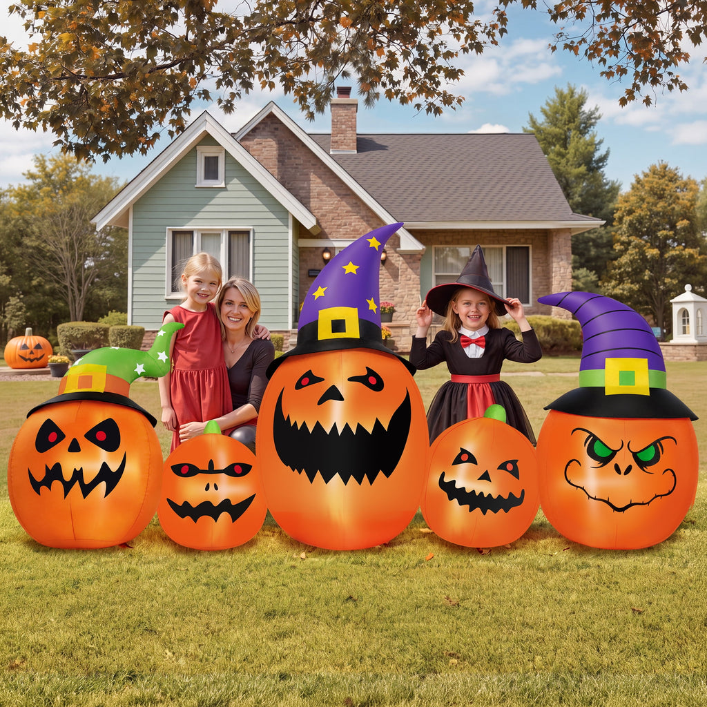 (2 pack) 8FT Halloween Inflatable Pumpkins Blow ups Outdoor Decorations, Five Pumpkins with LED Lights for Party Yard