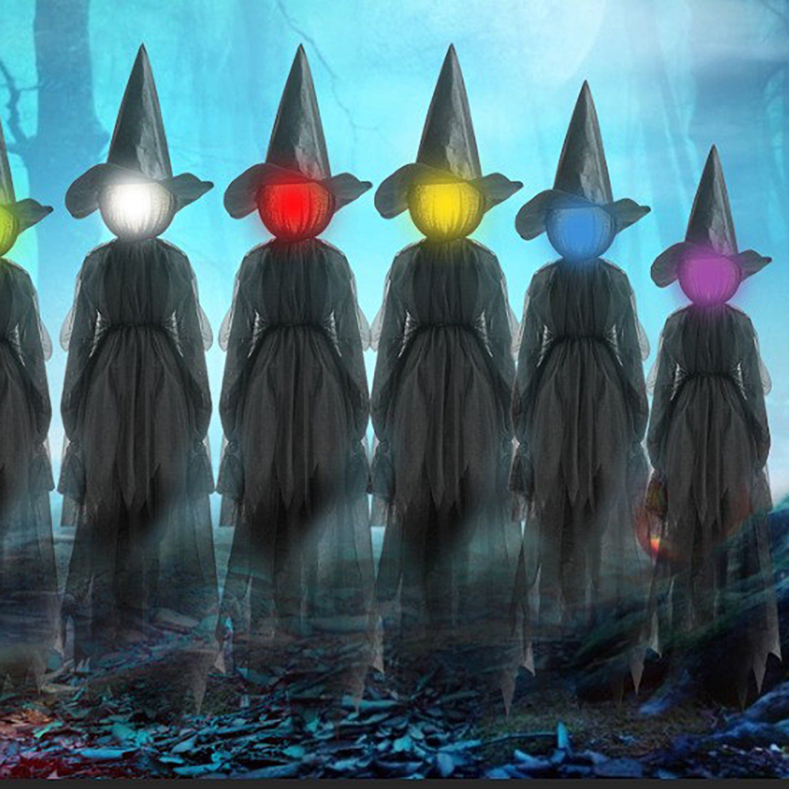 TOPRenddon Life-Size Glowing Witch Decor - 3-Pack 59" Halloween Yard Figures with Color-Changing LED Faces & Rainproof Fabric for Outdoor Haunted Displays