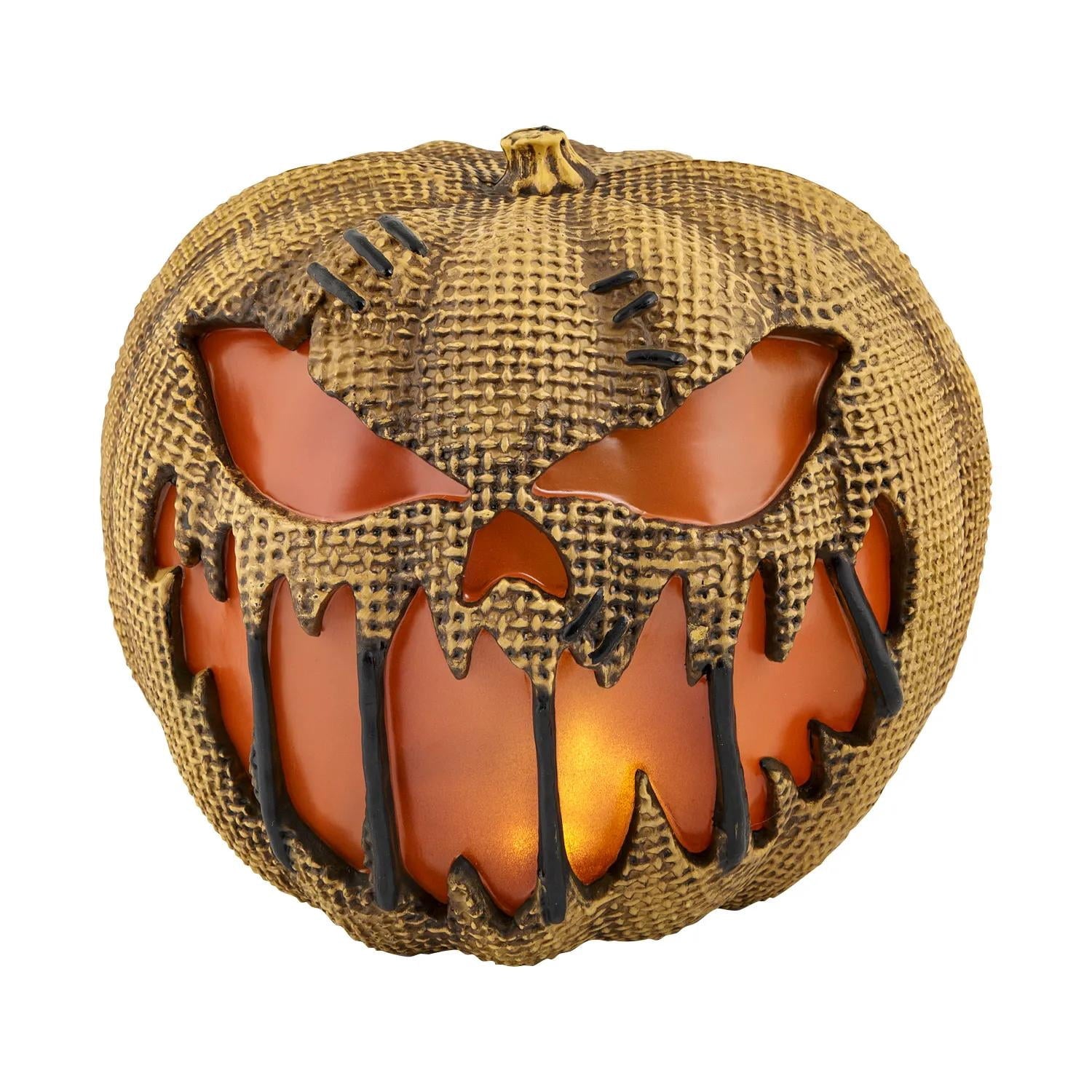 14" Animated Flaming Burlap Pumpkin Halloween Decoration
