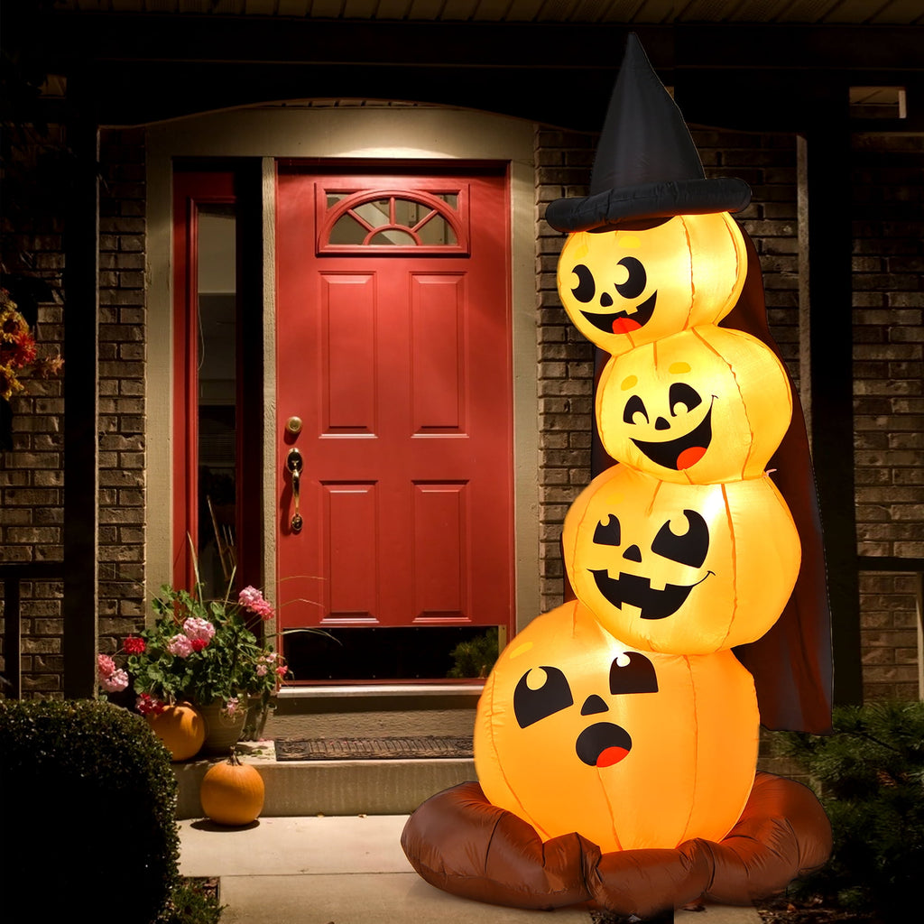 Costway 6.8FT Halloween Inflatable Pumpkin Combo Blow up Pumpkins w/ Witchs Hat