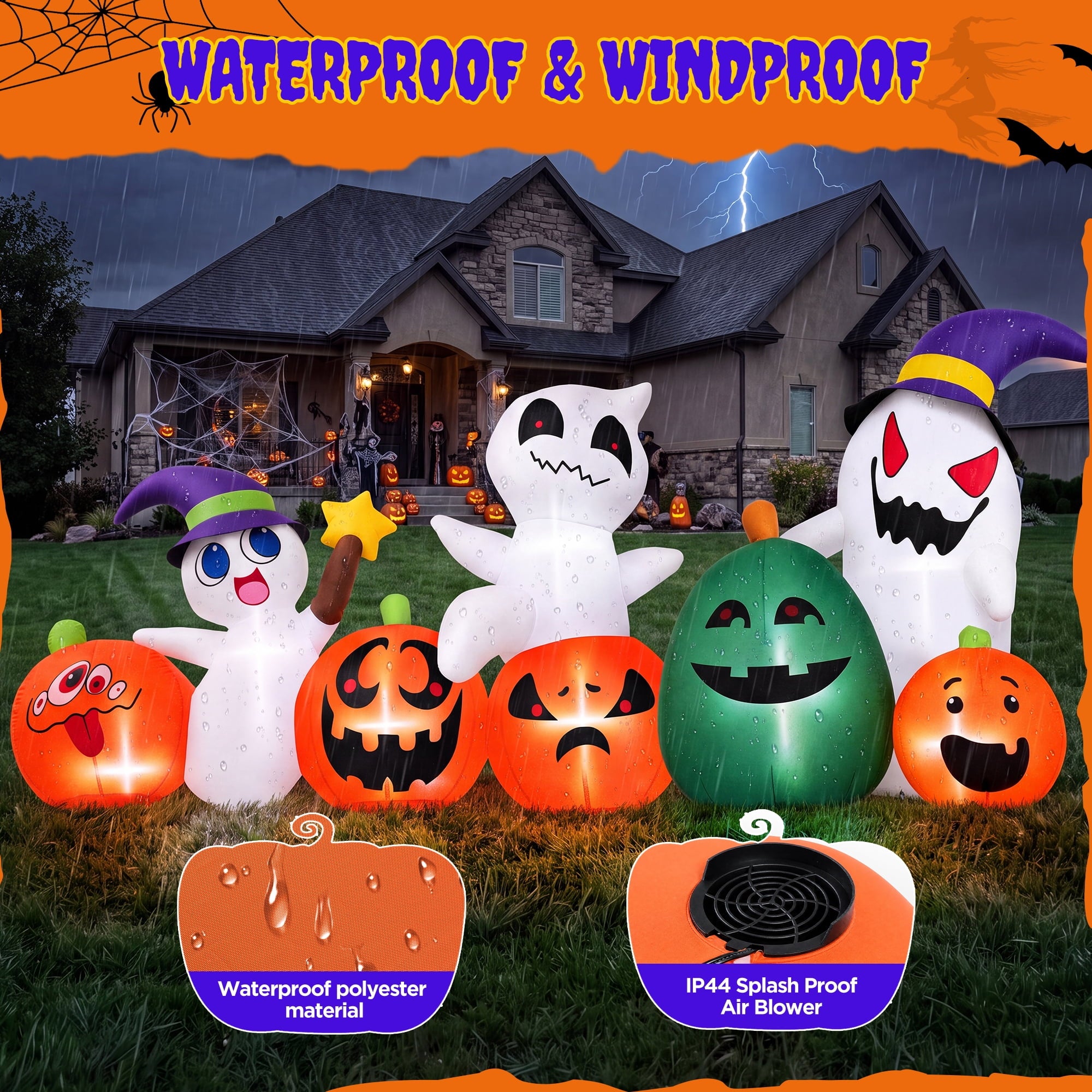 7ft Long Halloween Inflatable with Lights,Pumpkin Ghost for Outdoor Decorations