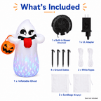 5FT Halloween Inflatable Ghost Holding Pumpkin Lantern, Light-Up Blow Up Outdoor Yard Decoration with RGB LED Lights