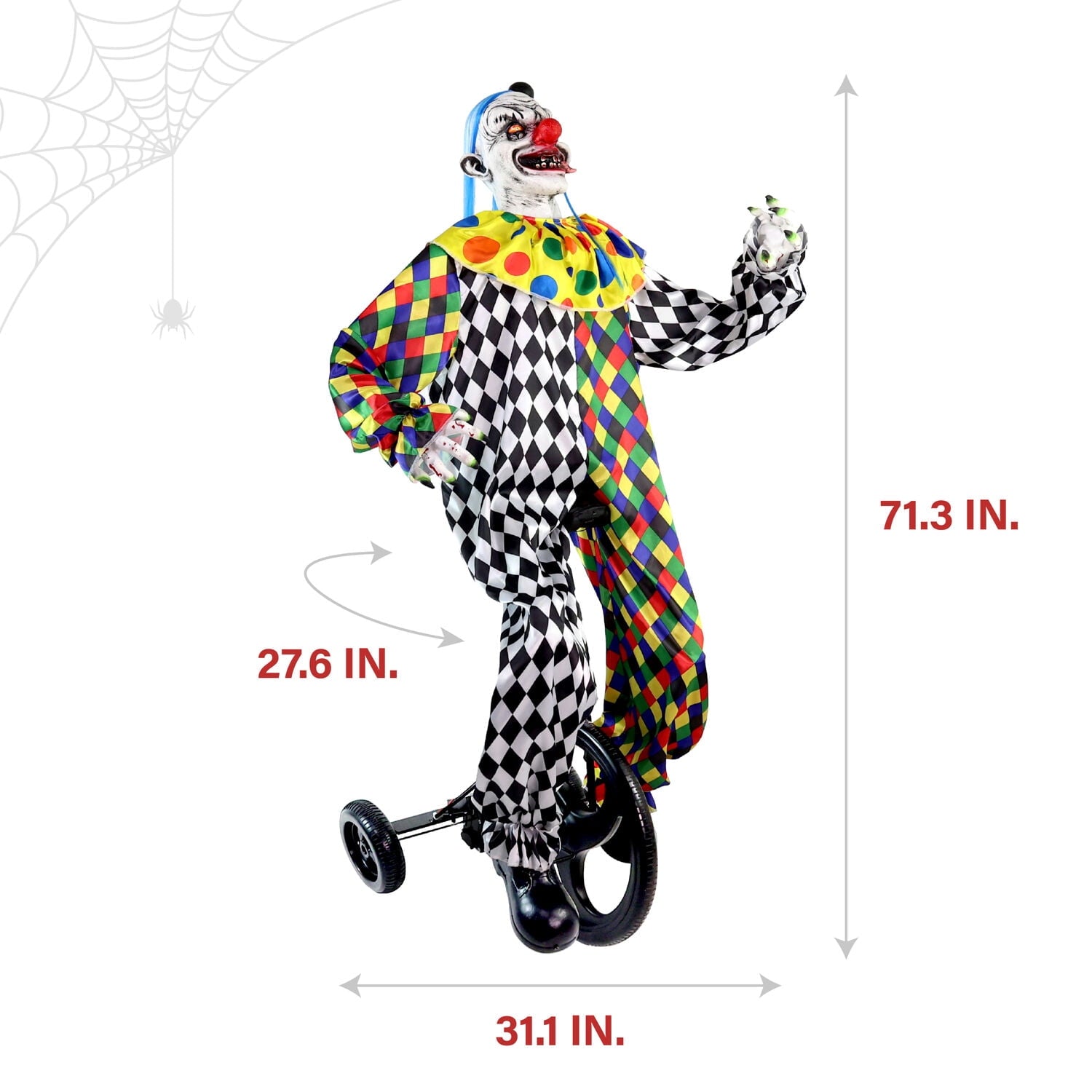 5.9 ft Voice & Sound-Sensor Clown on Tricycle Halloween Animatronic, HHTRIBKCLOWN-1FLSA